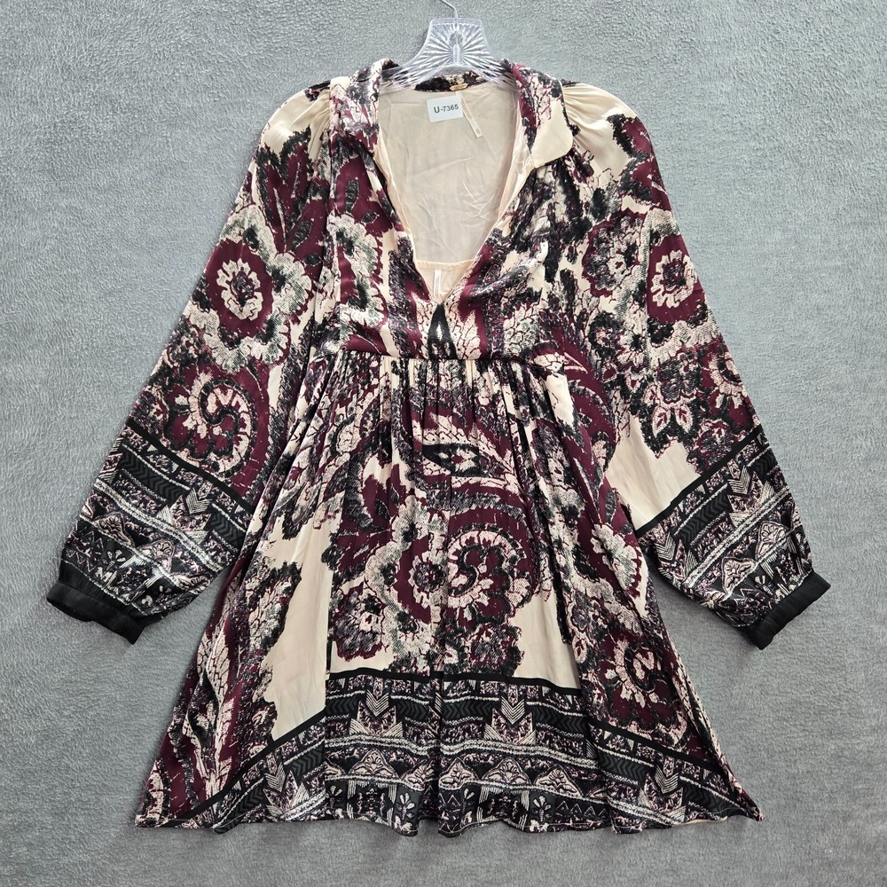 Free People Women Dress XS Red Paisley Say You Love Me Mini Boho